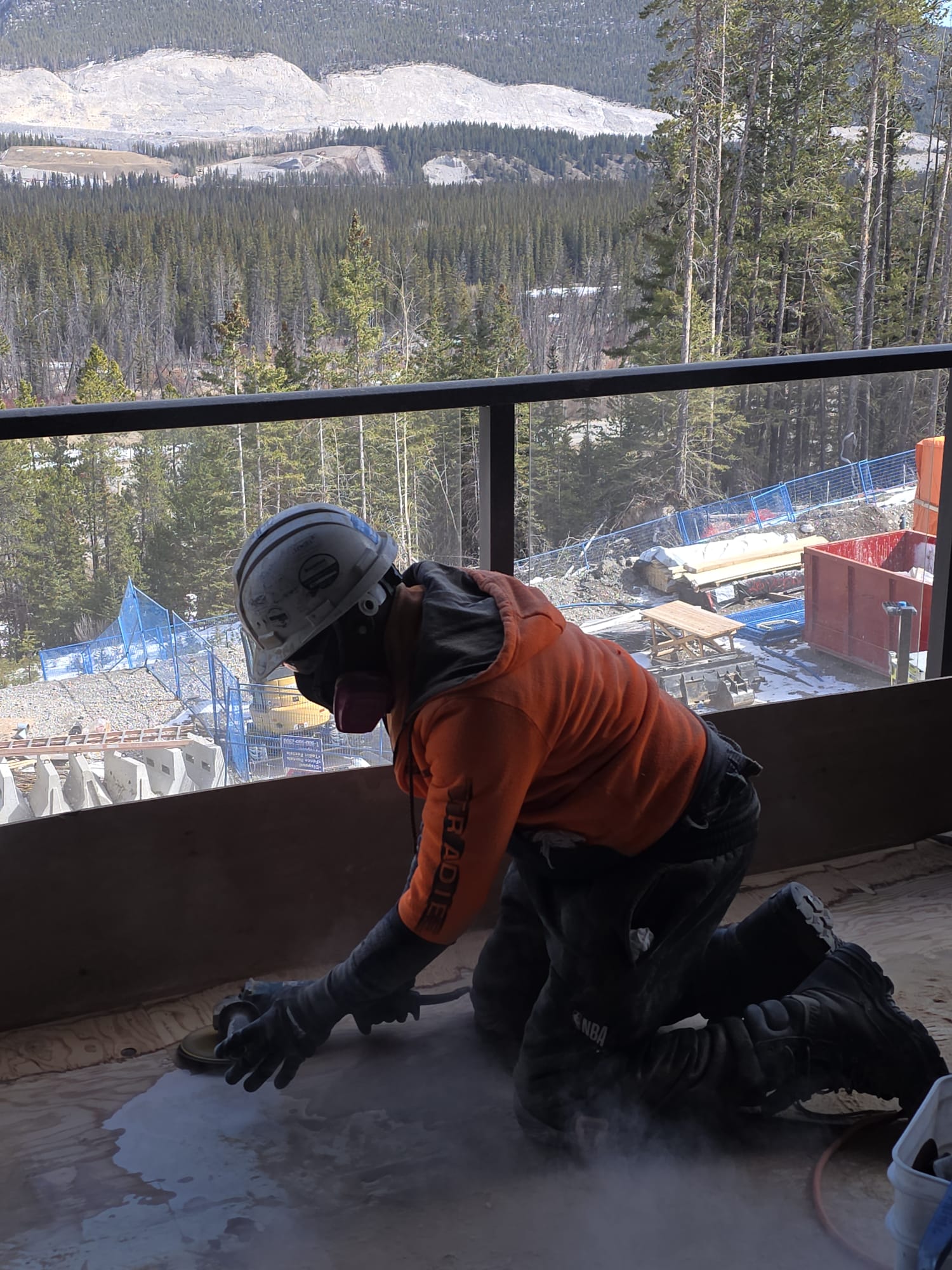 OBYS-OVIE crew installing railings on a mountainside project in the Bow Valley, Alberta